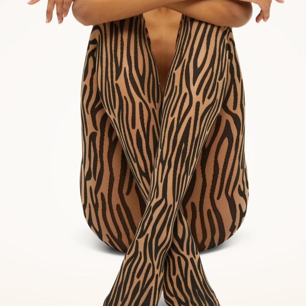 WOLFORD Wilderness tights animal print Black on Sheer Small S New in pkg